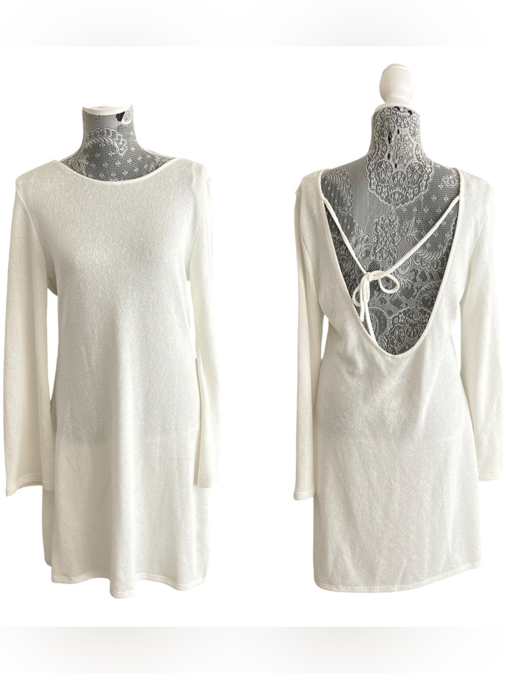 H&M White Open Back Long Sleeve Sweater Dress NWT Size Large